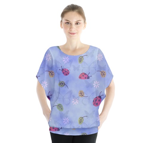 Ladybug Blue Nature Batwing Chiffon Blouse by HermanTelo