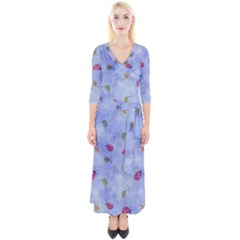 Ladybug Blue Nature Quarter Sleeve Wrap Maxi Dress