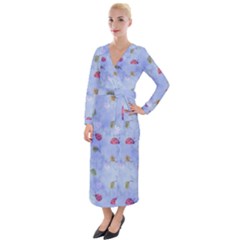 Ladybug Blue Nature Velvet Maxi Wrap Dress by HermanTelo