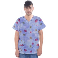 Ladybug Blue Nature Men s V-neck Scrub Top