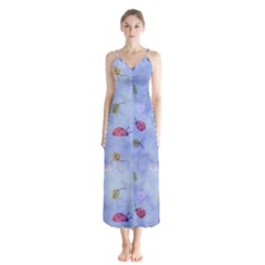 Ladybug Blue Nature Button Up Chiffon Maxi Dress