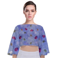 Ladybug Blue Nature Tie Back Butterfly Sleeve Chiffon Top