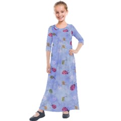 Ladybug Blue Nature Kids  Quarter Sleeve Maxi Dress by HermanTelo