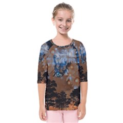 Landscape Woman Magic Evening Kids  Quarter Sleeve Raglan Tee