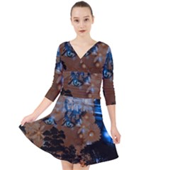 Landscape Woman Magic Evening Quarter Sleeve Front Wrap Dress