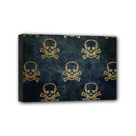 Golden Glitter Skeleton Gothic Mini Canvas 6  X 4  (stretched)