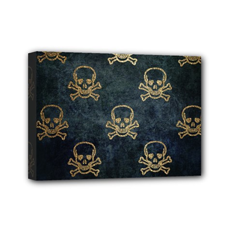 Golden Glitter Skeleton Gothic Mini Canvas 7  X 5  (stretched)