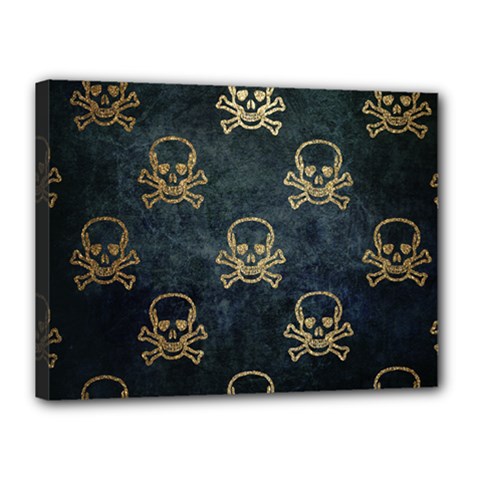 Golden Glitter Skeleton Gothic Canvas 16  X 12  (stretched) by HermanTelo