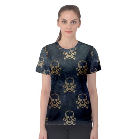 Golden Glitter Skeleton Gothic Women s Sport Mesh Tee by HermanTelo