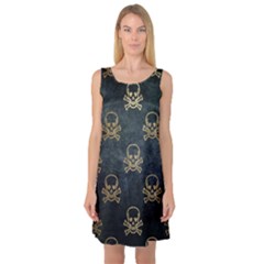 Golden Glitter Skeleton Gothic Sleeveless Satin Nightdress