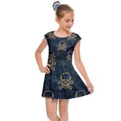 Golden Glitter Skeleton Gothic Kids  Cap Sleeve Dress