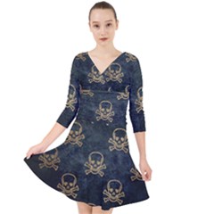 Golden Glitter Skeleton Gothic Quarter Sleeve Front Wrap Dress by HermanTelo