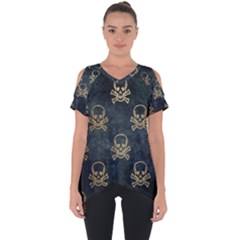 Golden Glitter Skeleton Gothic Cut Out Side Drop Tee by HermanTelo