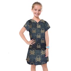 Golden Glitter Skeleton Gothic Kids  Drop Waist Dress