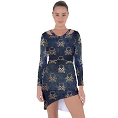 Golden Glitter Skeleton Gothic Asymmetric Cut-out Shift Dress