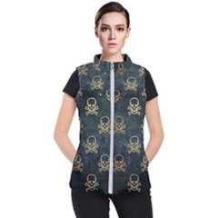 Golden Glitter Skeleton Gothic Women s Puffer Vest