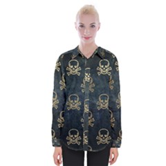 Golden Glitter Skeleton Gothic Womens Long Sleeve Shirt