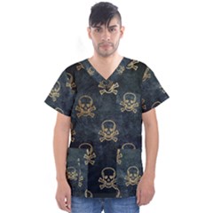 Golden Glitter Skeleton Gothic Men s V-neck Scrub Top