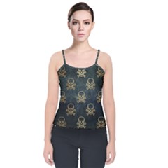 Golden Glitter Skeleton Gothic Velvet Spaghetti Strap Top