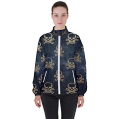 Golden Glitter Skeleton Gothic Women s High Neck Windbreaker