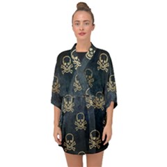 Golden Glitter Skeleton Gothic Half Sleeve Chiffon Kimono