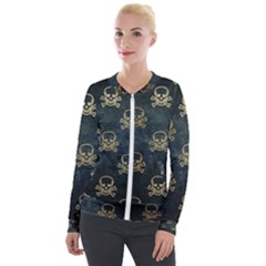 Golden Glitter Skeleton Gothic Velour Zip Up Jacket