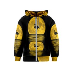 Moon Reflection Flamenco Animal Kids  Zipper Hoodie by HermanTelo