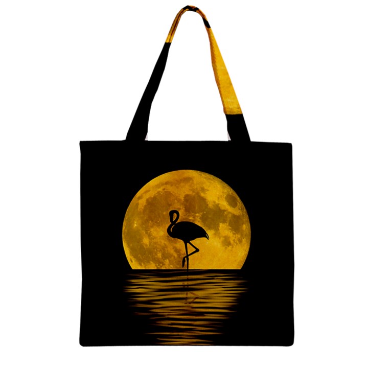 Moon Reflection Flamenco Animal Zipper Grocery Tote Bag