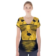 Moon Reflection Flamenco Animal Short Sleeve Front Detail Top