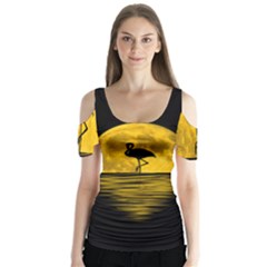 Moon Reflection Flamenco Animal Butterfly Sleeve Cutout Tee 