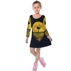 Moon Reflection Flamenco Animal Kids  Long Sleeve Velvet Dress