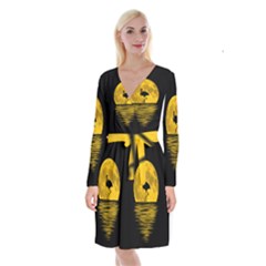 Moon Reflection Flamenco Animal Long Sleeve Velvet Front Wrap Dress