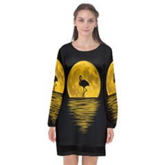 Moon Reflection Flamenco Animal Long Sleeve Chiffon Shift Dress 