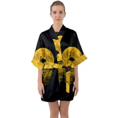 Moon Reflection Flamenco Animal Quarter Sleeve Kimono Robe