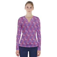 Pattern Abstract Squiggles Gliftex V-neck Long Sleeve Top