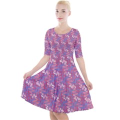 Pattern Abstract Squiggles Gliftex Quarter Sleeve A-line Dress