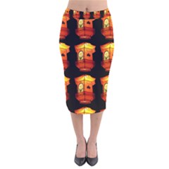 Paper Lantern Chinese Celebration Velvet Midi Pencil Skirt