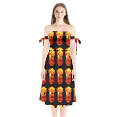 Paper Lantern Chinese Celebration Shoulder Tie Bardot Midi Dress