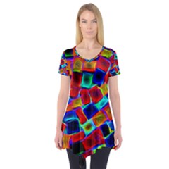 Neon Glow Glowing Light Design Short Sleeve Tunic 