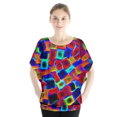 Neon Glow Glowing Light Design Batwing Chiffon Blouse