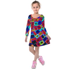 Neon Glow Glowing Light Design Kids  Long Sleeve Velvet Dress