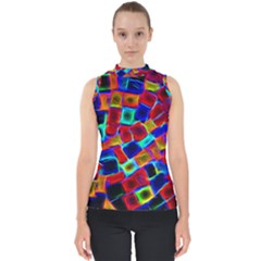 Neon Glow Glowing Light Design Mock Neck Shell Top