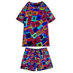 Neon Glow Glowing Light Design Kids  Swim Tee And Shorts Set