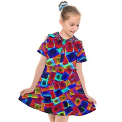 Neon Glow Glowing Light Design Kids  Short Sleeve Shirt Dress