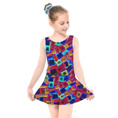 Neon Glow Glowing Light Design Kids  Skater Dress Swimsuit