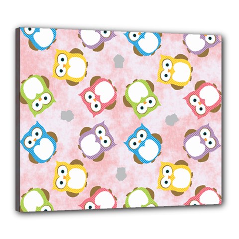 Owl Bird Cute Pattern Background Canvas 24  X 20  (stretched)