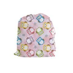 Owl Bird Cute Pattern Background Drawstring Pouch (large)