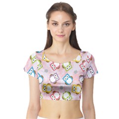 Owl Bird Cute Pattern Background Short Sleeve Crop Top