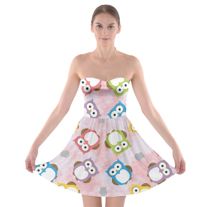 Owl Bird Cute Pattern Background Strapless Bra Top Dress