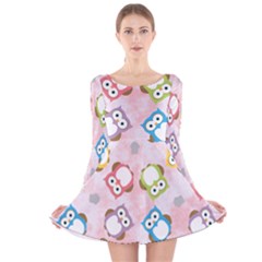 Owl Bird Cute Pattern Background Long Sleeve Velvet Skater Dress